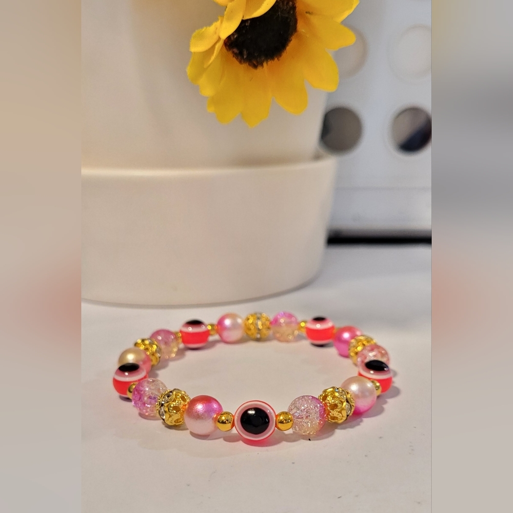 Pink evil eye beaded protection Mal De Ojo Luck Fashion Bracelet